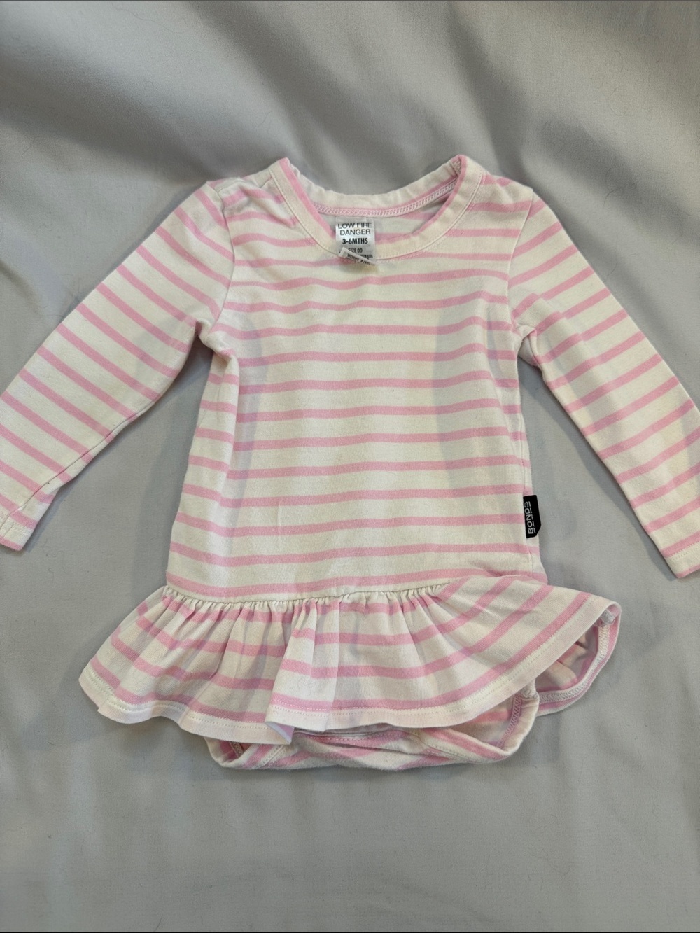 Bonds Pink and White Striped Long Sleeve Ruffle Hem One-Piece